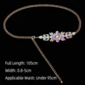 Elegant gold metal waist chain with colorful crystal rhinestones for women evening dresses - 105cm/Pack / Colorful