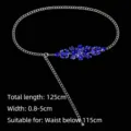 Silver metal waist chain belt featuring elegant blue rhinestones for women's dresses - 125cm / Blue