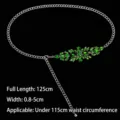 Elegant silver chain belt featuring vibrant green rhinestone floral embellishments - 125cm / Green
