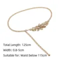Elegant gold metal waist chain belt with sparkling rhinestones for women's dresses - 125cm / Gold