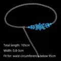 Elegant silver metal waist chain featuring blue crystal rhinestone floral motifs for women - 105cm/Pack / Light Blue