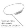Elegant silver rhinestone metal chain belt for dresses, adjustable length up to 125cm. - 125cm / Silver