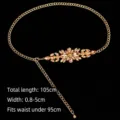 Elegant adjustable gold metal chain belt with champagne rhinestone flower decoration - 105cm/Pack / Orange