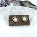 Elegant French style geometric square stud earrings with cat eye stone and rhinestones - Square Cat Eye Style (E4515) / Gold