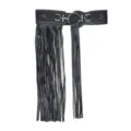 Punk style black wide waist seal with long leather fringes and silver metal studs - Black (65cm)