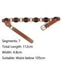 Vintage western punk style belt with brown leather patchwork, metal rings and rivets - 112cm (7 Sections) / Caramel color