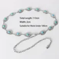 Bohemian silver metal waist chain belt with oval turquoise stones for dresses and jeans - Style E (Turquoise Decor) / Total Length 113cm (Width 2cm)