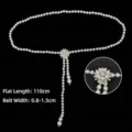 Elegant pearl waist chain with camellia flower buckle, perfect for dresses and sweaters - Style A / 110cm