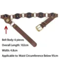 Vintage Western punk wide belt with rivets and metal rings in brown leather finish design - 102cm (6 Sections) / Coffee
