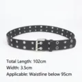 Black punk style leather belt featuring star studs and double row metal grommets - Star Rivet Silver Style B (TN041) / 102cm x 3.5cm