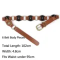 Vintage Western punk wide belt with rivets and metal buckles for waist under 95cm. - 102cm (6 Sections) / Caramel color