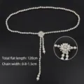 Elegant white pearl waist chain belt featuring a camellia flower charm for women - Style A / 120cm