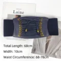 Detailed macro shot of dark blue elastic corset belt featuring stylish lace-up front design - Dark Blue