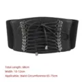 Detailed view of wide elastic corset belt with lace-up front and size specifications - Silver Rivet Style / Black