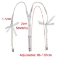 Elegant silver elastic pearl suspenders for women, adjustable length between 86-100cm - Pearl Bow Style (T173) / Width 1.5cm-2cm / Silver