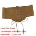 Vintage brown corset belt with front lace-up design for women waist decoration - Length 78cm / Tan