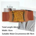 Stylish brown wide corset belt with yellow lace-up detail and elastic band for women - Camel