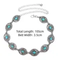 Vintage Bohemian turquoise metal waist chain belt, total length 105cm and width 3.5cm - Style A / Silver
