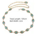 Detailed view of bohemian turquoise chain belt with dimensions 105cm by 2cm. - Style D / Gold
