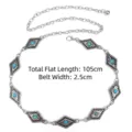 Detail view of a bohemian silver metal chain belt with turquoise stone inlays - Style E / Silver
