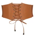 Elegant vintage brown faux leather lace-up corset belt with elastic band for women - 70cm / Camel