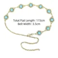 Close-up of turquoise metal chain belt detailing its bohemian style and 115cm length - Style G / Gold