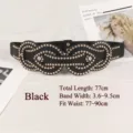 Black punk style wide elastic belt with decorative gold rivets for dresses or coats - Black