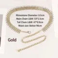 Elegant golden metal waist chain belt with sparkling rhinestones for women's dresses - Gold