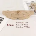 Punk style elastic cinch belt with gold rivets in khaki color for dresses and coats - Khaki