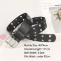 Schwarzer Y2K-Retro-Ledergürtel mit silbernen Sternnieten und Ösen für Damenjeans - Zweireihige Sternnieten