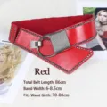 Wide red corset belt with metal rivets and large silver buckle for women - Length 86cm (Fits Waist 70-80cm) / Red
