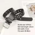 Black Y2K retro star studded leather belt for women, 101cm long with silver buckle - Style B / Black