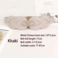 Stylish khaki elastic wide belt for women featuring golden knot buckle and rivets. - Style B / Khaki