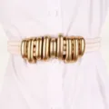 Vintage elastischer Taillengürtel mit goldener Metallringschnalle für Damen - 80cm / Gebrochenes Weiß