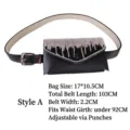 Fashionable black faux leather waist bag with sparkly rhinestone fringe and adjustable belt - Style A (V-Shape Tassel Rhinestone) / 17*10.5CM Bag (103CM Belt)