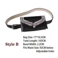 Elegant black leather belt bag with sparkling leaf-shaped rhinestone decoration - Style B (Leaf Rhinestone Pattern)