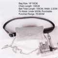 Sparkling silver rhinestone belt bag for phone with black leather strap and chain - Style C (Full Rhinestone Phone Bag) / 18x10CM Bag (105CM Belt + Chain)