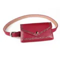 Punk style red faux leather waist bag featuring silver studs and adjustable belt strap - Style A / Red