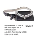 Elegant black faux leather waist bag with sparkling leaf rhinestone belt for women - Style D (G013)