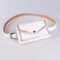 Trendy punk style white leather waist bag with metal rivets and adjustable belt for women - Style A / White
