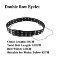 Black punk style belt with double rows of eyelets and silver chain, 102cm total length - Double Exhaust Holes / 105cm