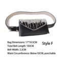 Black leather waist bag with sparkling fringe rhinestones and adjustable matching belt - Style F (G013)