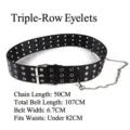 Punk style black wide belt featuring triple row grommets and 50cm silver chain - Three Rows of Grommets / 105cm