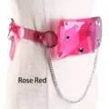 Stijlvolle roze transparante PVC heuptas met zilveren metalen ketting en ring - Rozerood