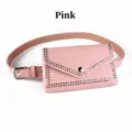 Stylish pink punk waist bag featuring silver rivets on a matching adjustable belt. - Style A / Pink