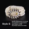 Detail view of pearl elastic belt featuring a sparkling rhinestone flower buckle - E款 65cm