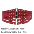 Red faux crocodile wide elastic belt with gold rivets and ring buckle - Red