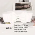 Elegant white elastic wide belt featuring a large decorative bow for women's outfits - Standard Type / White
