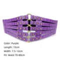 Vintage purple faux-croc wide elastic waist belt with gold rings and studs - Purple