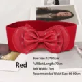 Red elastic wide waist belt for women featuring a stylish large bow decoration for parties - Red